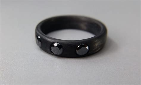 Carbon Fiber Ring with 4mm Black Diamonds | CORE CARBON RINGS