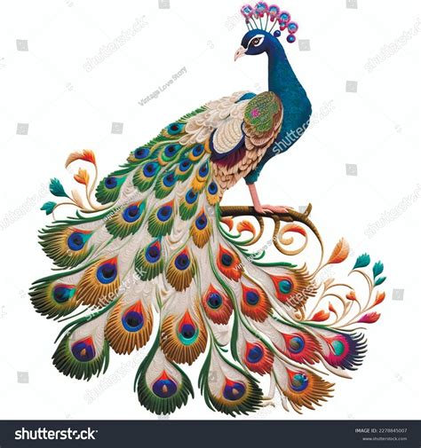 Ornamental Beautiful Textured Peacock Embroidery Style Stock Vector ...