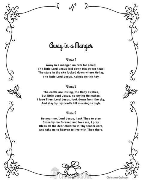 Away In The Manger Lyrics Printable - Printable Word Searches