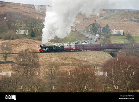 The Flying Scotsman (LNER Class A3 4472) leaving Goathland on it's Stock Photo, Royalty Free ...