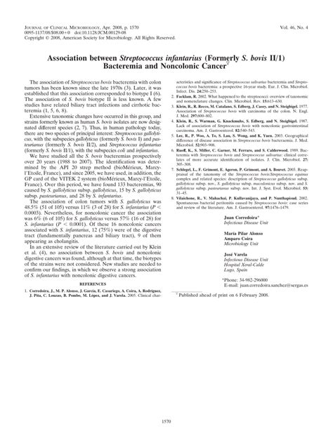 (PDF) Association between Streptococcus infantarius (Formerly S. bovis ...