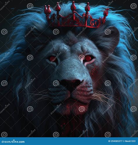 Portrait the Lion with Red Eyes and a Crown Generative AI Stock ...