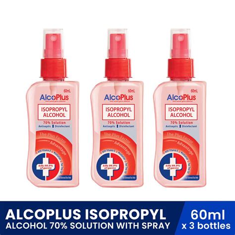 ALCOPLUS Isopropyl Alcohol 70% Solution with Spray 60ml x 3 bottles – Biggrocer