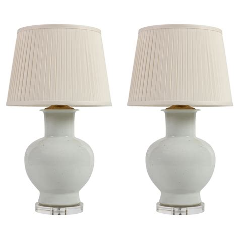 Pair of blue and white ceramic table lamps. at 1stDibs