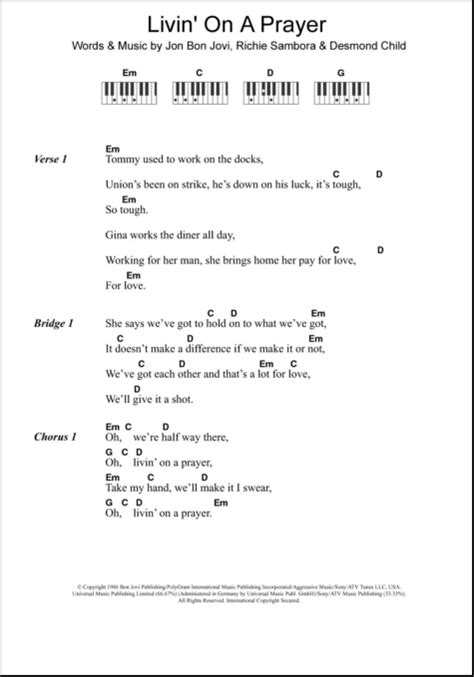 Livin' On A Prayer - Piano Chords/Lyrics | zZounds