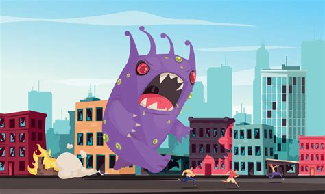 Monster Attacking City 4211536 Vector Art at Vecteezy