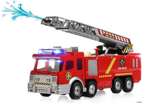 Memtes Electric Fire Truck Toy with Lights and Sirens Sounds, Extending Ladder and Water Pump ...