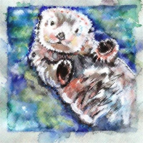 Sea Otter Watercolor Painting Print by CanyonWrensNest on Etsy