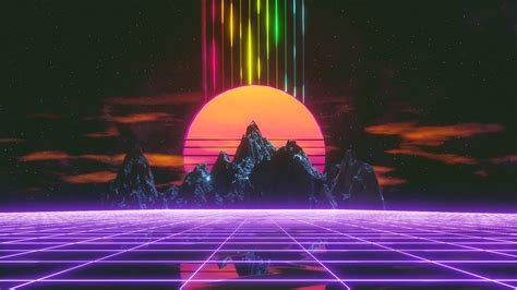 1080P Retro Style Synthwave Grid Wallpaper