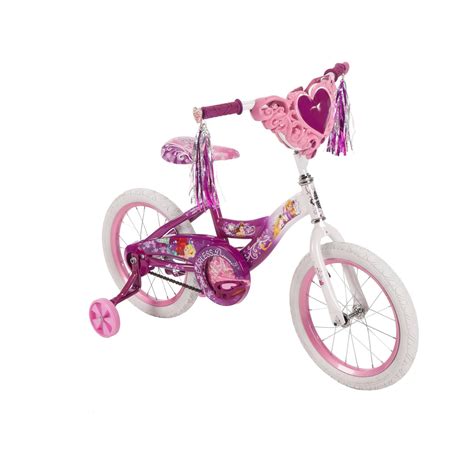 Huffy Disney Princess Steel Frame Kids Bike for Girls 16 Inch with Training Wheels Front Bag