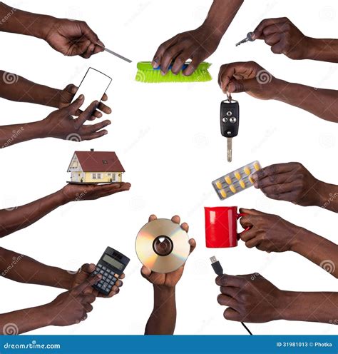 Hand Holding Various Objects Stock Image - Image of credit, gesturing: 31981013