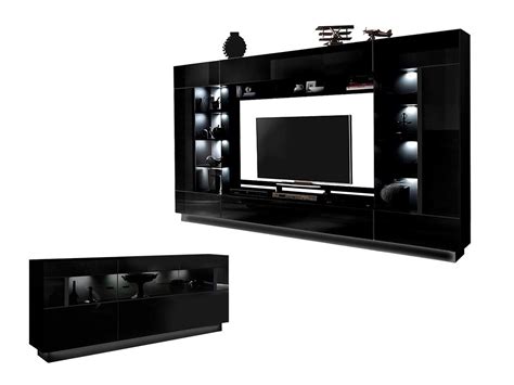 Ensemble Mur TV + Buffet - MDF - Noir - Séjour lumineux BLAKE