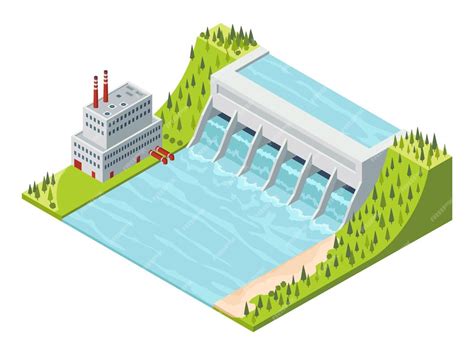 Premium Vector | Hydro power isometric hydroelectric power plant ...