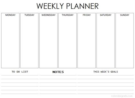 Weekly Planner Template Printable Free | Blank Week Schedule Planner ...