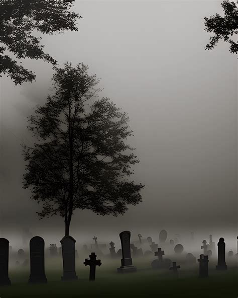 Spooky Graveyard at Night with Fog Graphic · Creative Fabrica