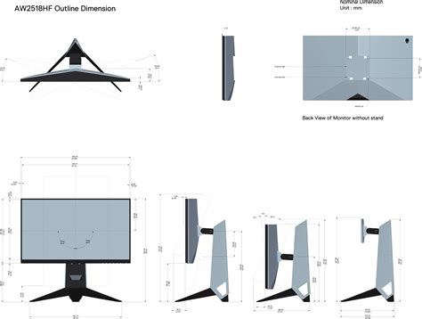 Dell Alienware 25 gaming monitor aw2518hf Outline Dimension User Manual Reference Guide En us