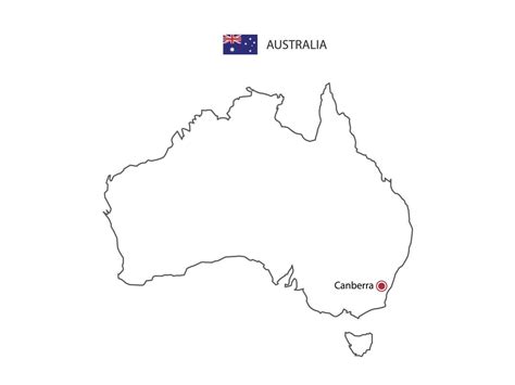 Hand draw thin black line vector of Australia Map with capital city ...