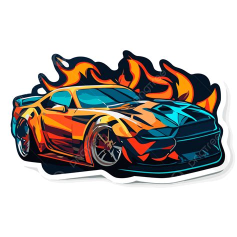 Vinyl Sticker With An Orange Hot Wheels Car With Flames Clipart Vector ...