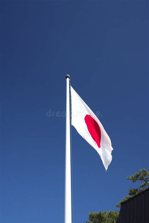 National Flag of Japan on Autumn Blue Sky Background Stock Image ...