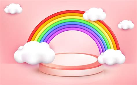 Premium Vector | Illustration of rainbow design for kids zone corner background on 3d cartoon style