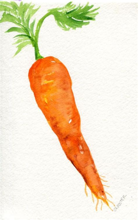 Carrot watercolor paintings original 4 x 6 vegetable artwork, kitchen ...