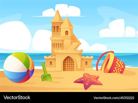 Sand castle on the beach cartoon summer seaside Vector Image