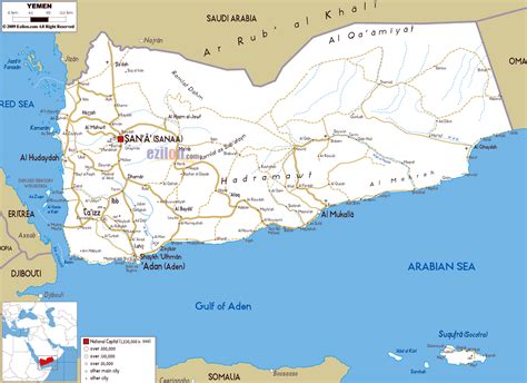 Large road map of Yemen with cities and airports | Yemen | Asia | Mapsland | Maps of the World