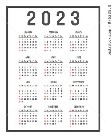 Calendar 2023 The days of the week are at the top - Stock Illustration [97628838] - PIXTA