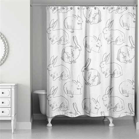 Designs Direct Bunny Sketch Shower Curtain In Grey Striped Shower ...