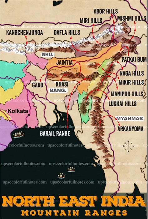 A Beautiful Purvanchal Hills Map [2023] - UPSC Colorfull notes