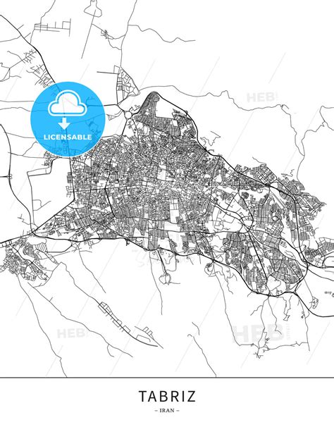 Tabriz, Iran, Map poster borderless print template - HEBSTREITS