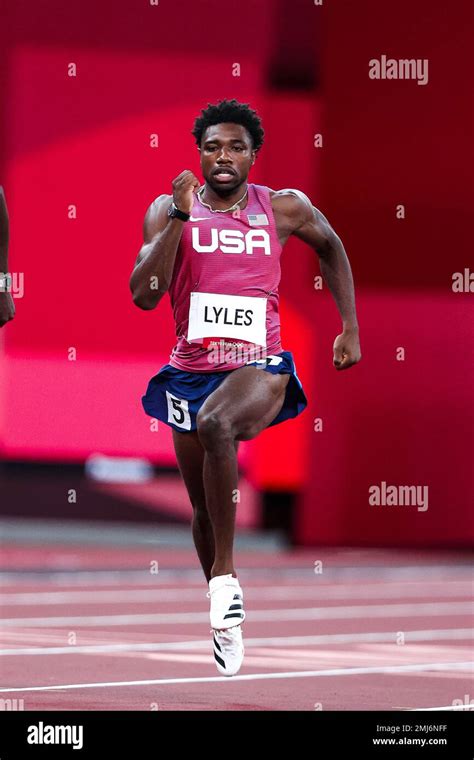 Noah Lyles (USA) competing in the Men's 200 meters at the 2020 (2021 ...