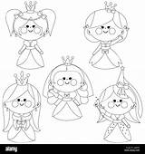 Beautiful Girl Princesses Black And White Coloring Page Stock Photo  sketch template