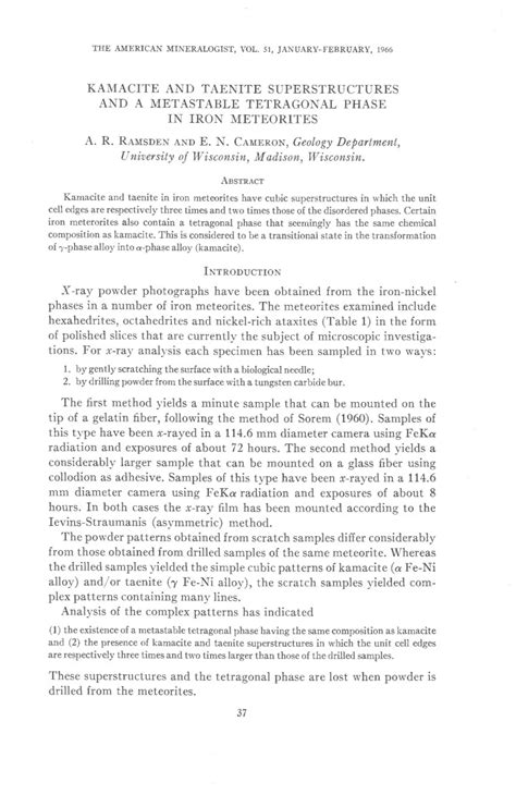 Kamacite and Taenite Superstructures and a Metastable Tetragonal Phase ...