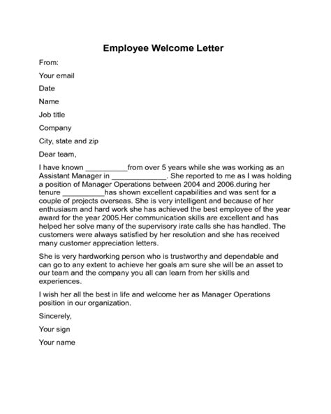 Employee Welcome Letter Sample - Edit, Fill, Sign Online | Handypdf