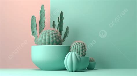 Minimalist Scene Isolated Cactus Pot 3d Render On Pastel Background ...