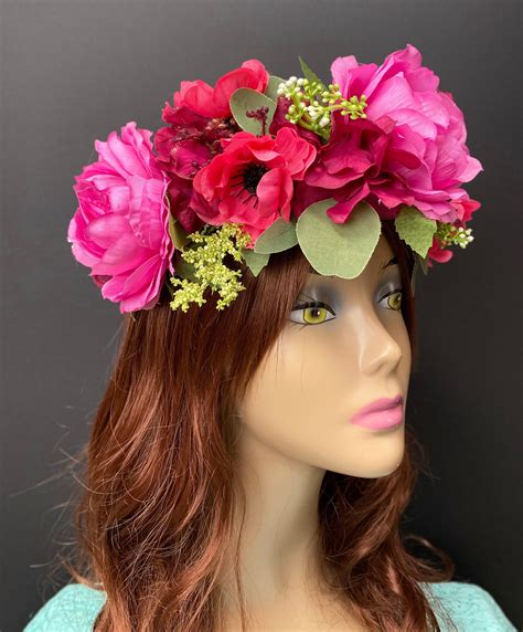 Pink Flower Crown, Fairy Crown, Floral Crown, Pink Headdress, Flower Headdress, Rose Crown ...