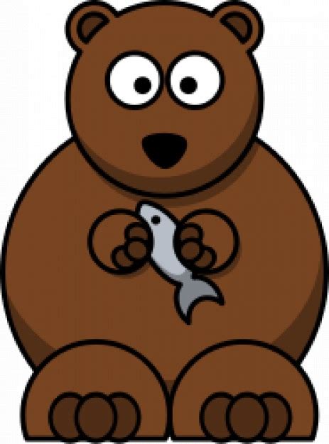 brown cartoon bear holding a white fish | download Free Animal Vectors