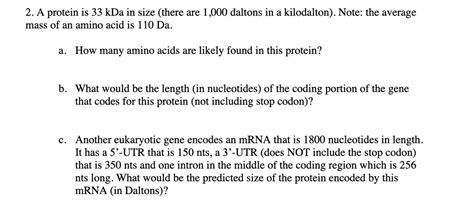 SOLVED: A protein is 33 kDa in size (there are 1,000 daltons in a ...