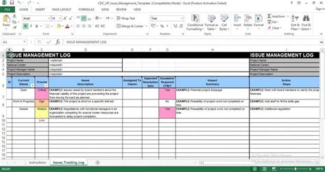 editable issue management excel template project management issues log template example | Excel ...