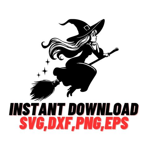 Halloween Witch Silhouette, Outline, Print, Svg, Dxf, Png, Cut Files ...