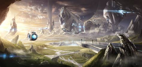 Halo Spaceship Landscape HD Wallpaper by Dmitriy Kuzin