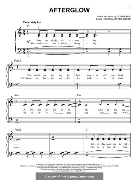 Afterglow by E. Sheeran - sheet music on MusicaNeo