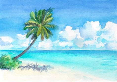 Premium Photo | Wonderful tropical beach with palm tree. watercolor ...