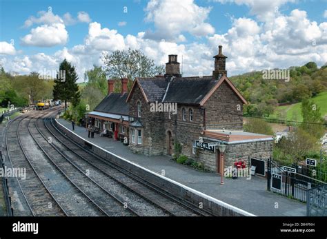 Pretty little English steam railway station and platform at Highly in Shropshire on the Severn ...