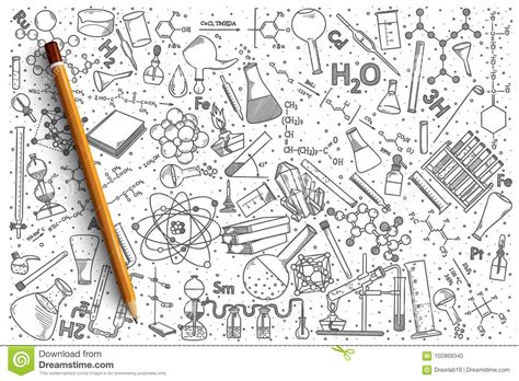 Hand Drawn Chemistry Vector Doodle Set Stock Vector - Illustration of molecular, connection ...