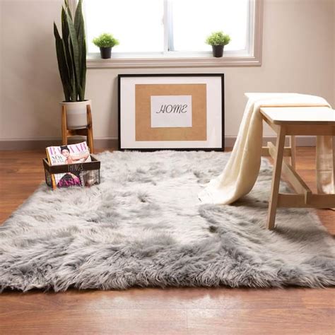 Super Area Rugs Serene Silky Faux Fur Fluffy Shag Rug Gray 8' x 10' SAR ...