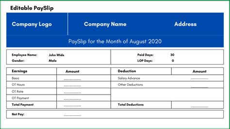 Printable Editable Payslip Template