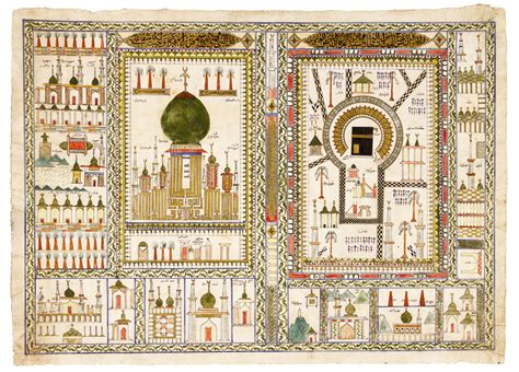 A Hajj map of Mecca and Medina, commissioned for A'isha Gül bint al-Hajj al-Sayyid Hasan Riza ...