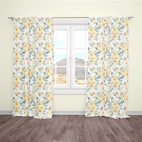 Curtains, Yellow Floral Curtain Panels, Blackout and Sheer Options ...